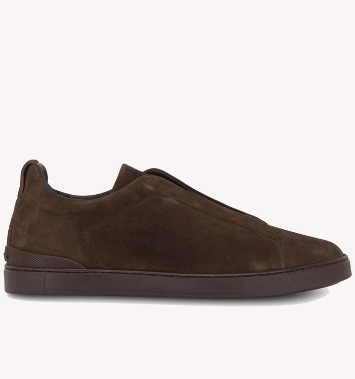 Zegna Triple Stitch Suede Sneaker in Brown