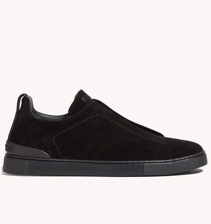 Zegna Triple Stitch Suede Sneaker in Black