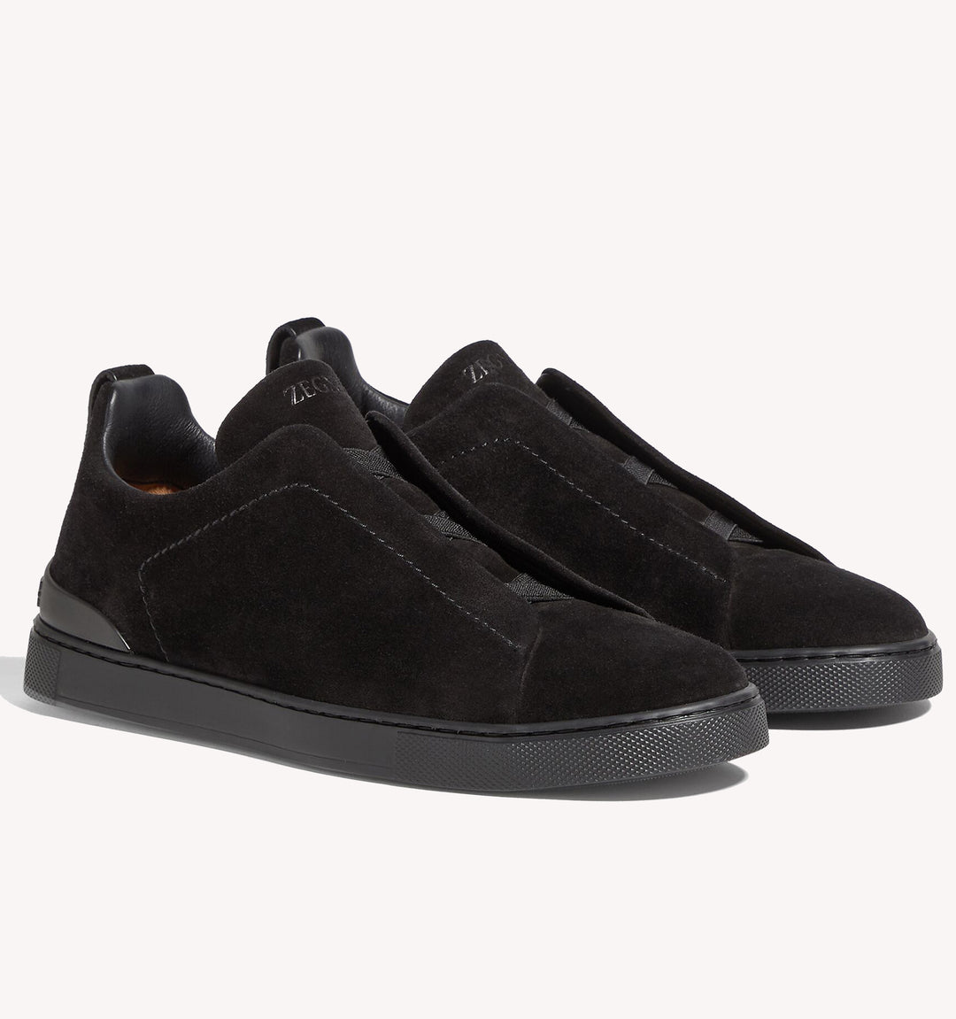 Zegna Triple Stitch Suede Sneaker in Black