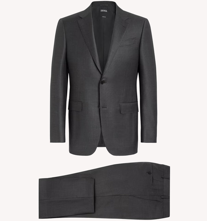 Zegna Pinpoint Suit in Dark Charcoal