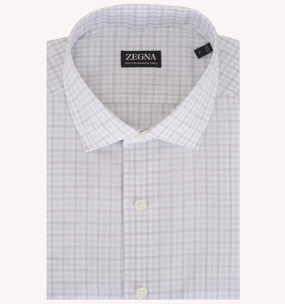 Zegna Windowpane Sport Shirt in Light Grey