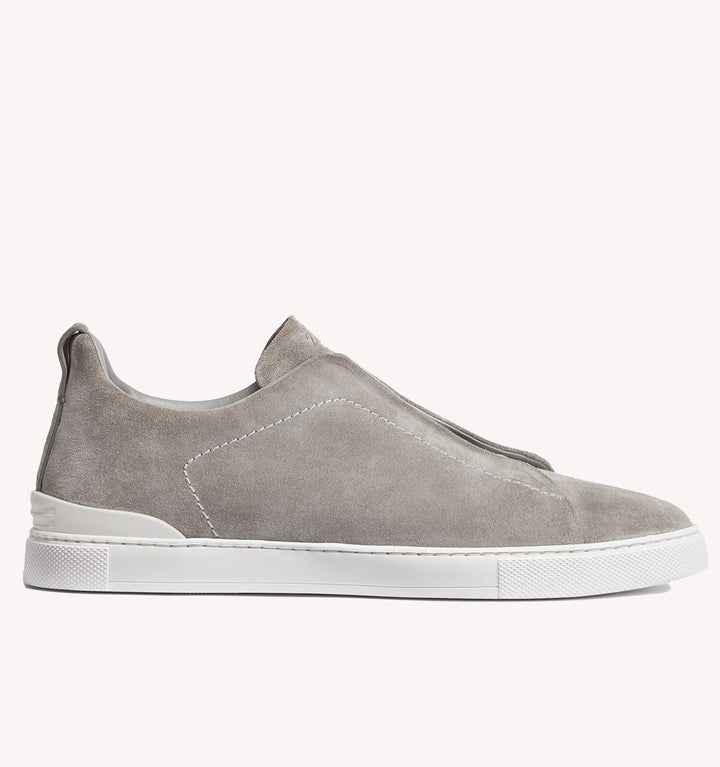 Zegna Triple Stitch Suede Sneaker in Light Grey