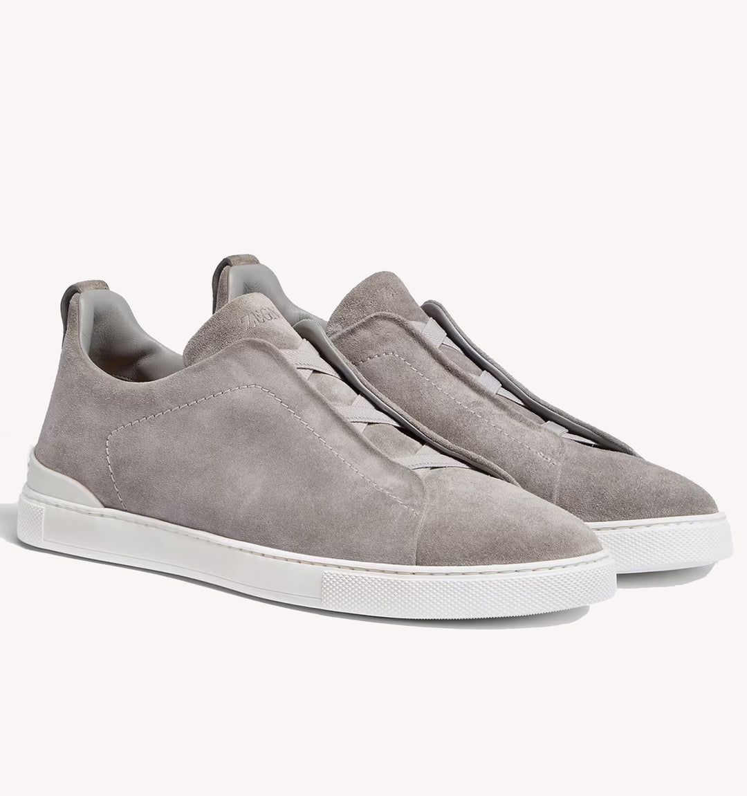 Zegna Triple Stitch Suede Sneaker in Light Grey