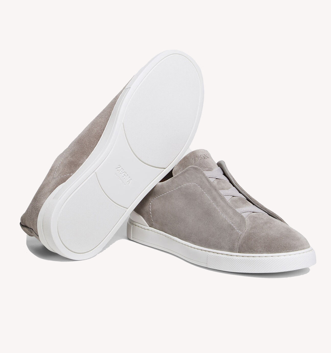 Zegna Triple Stitch Suede Sneaker in Light Grey