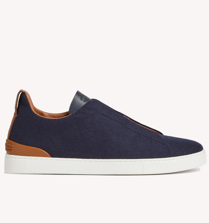 Zegna Triple Stitch Sneaker in Navy Brown