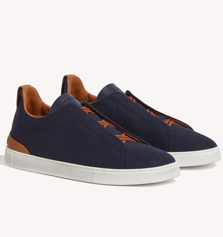 Zegna Triple Stitch Sneaker in Navy Brown