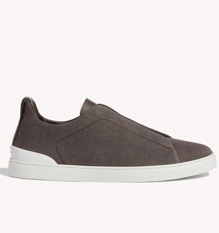 Zegna Triple Stitch Canvas Sneaker in Washed Brown