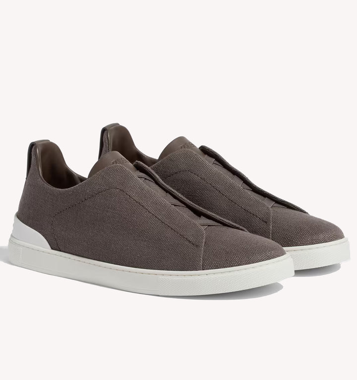 Zegna Triple Stitch Canvas Sneaker in Washed Brown