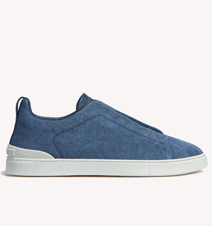 Zegna Triple Stitch Canvas Sneaker in Washed Denim