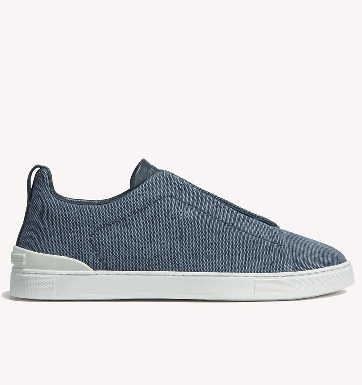 Zegna Triple Stitch Canvas Sneaker in Washed Teal