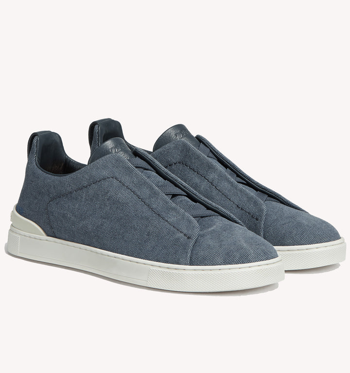 Zegna Triple Stitch Canvas Sneaker in Washed Teal