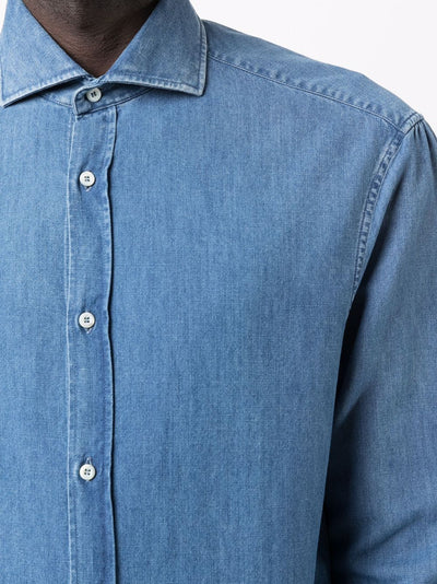Brunello Cucinelli Long Sleeve Lightweight Denim Shirt in Blue