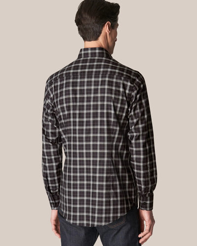Eton Flannel Plaid Sport Shirt in Black Grey