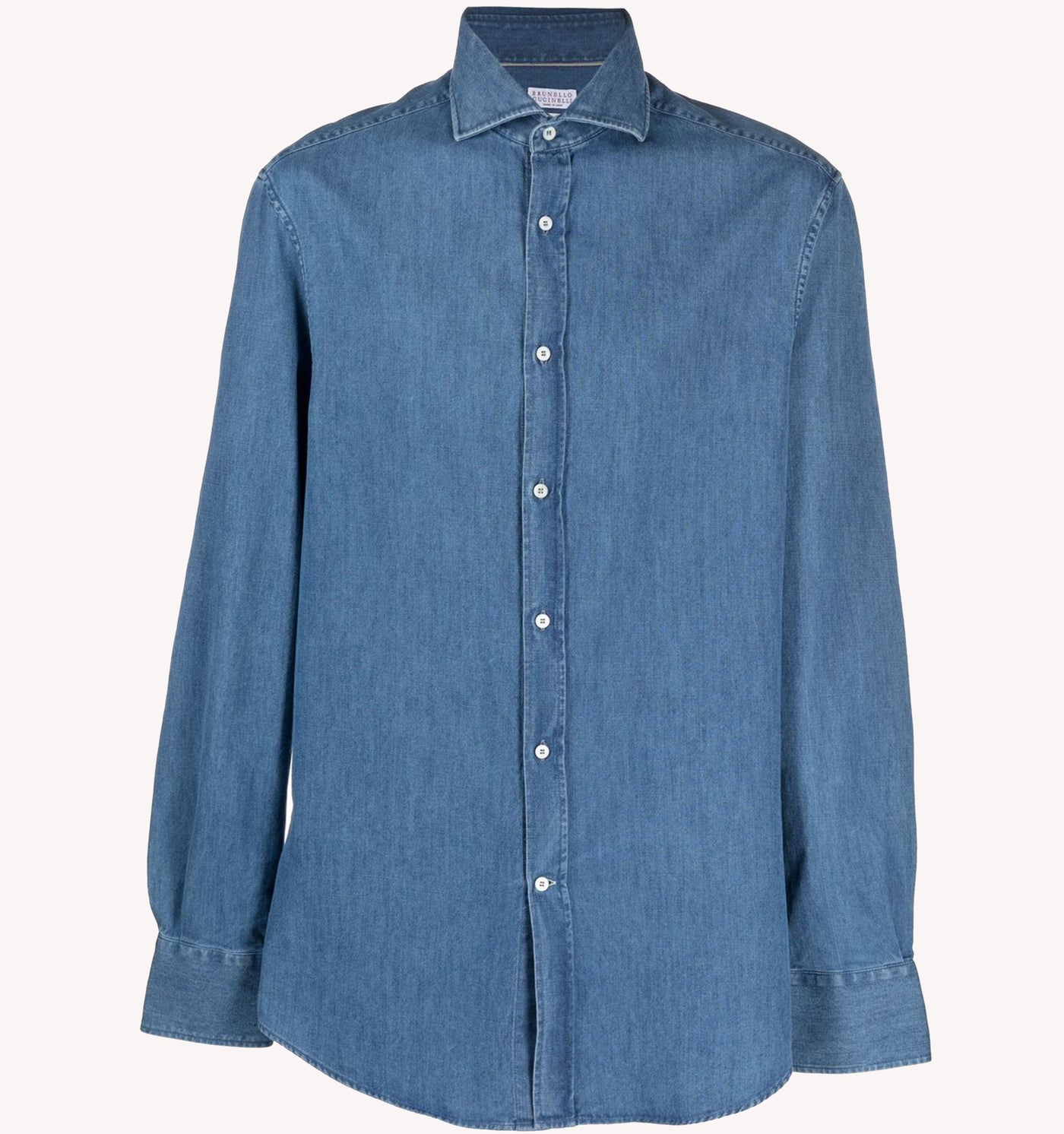 Brunello Cucinelli Long Sleeve Lightweight Denim Shirt in Blue