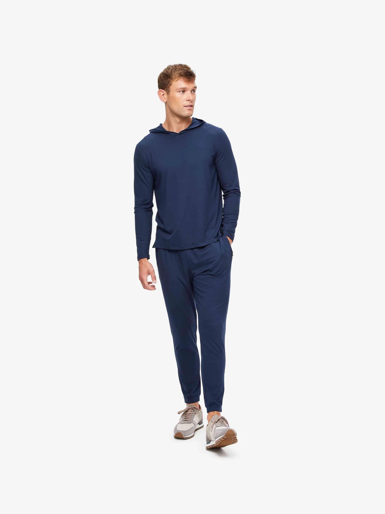 Derek Rose Basel Pullover Hoodie in Navy