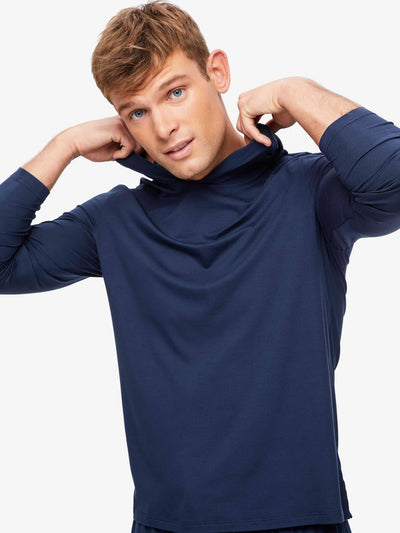 Derek Rose Basel Pullover Hoodie in Navy