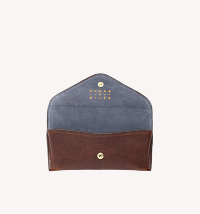 Moore & Giles Eyeglass Case in Titan Milled Brown with Blue Interior