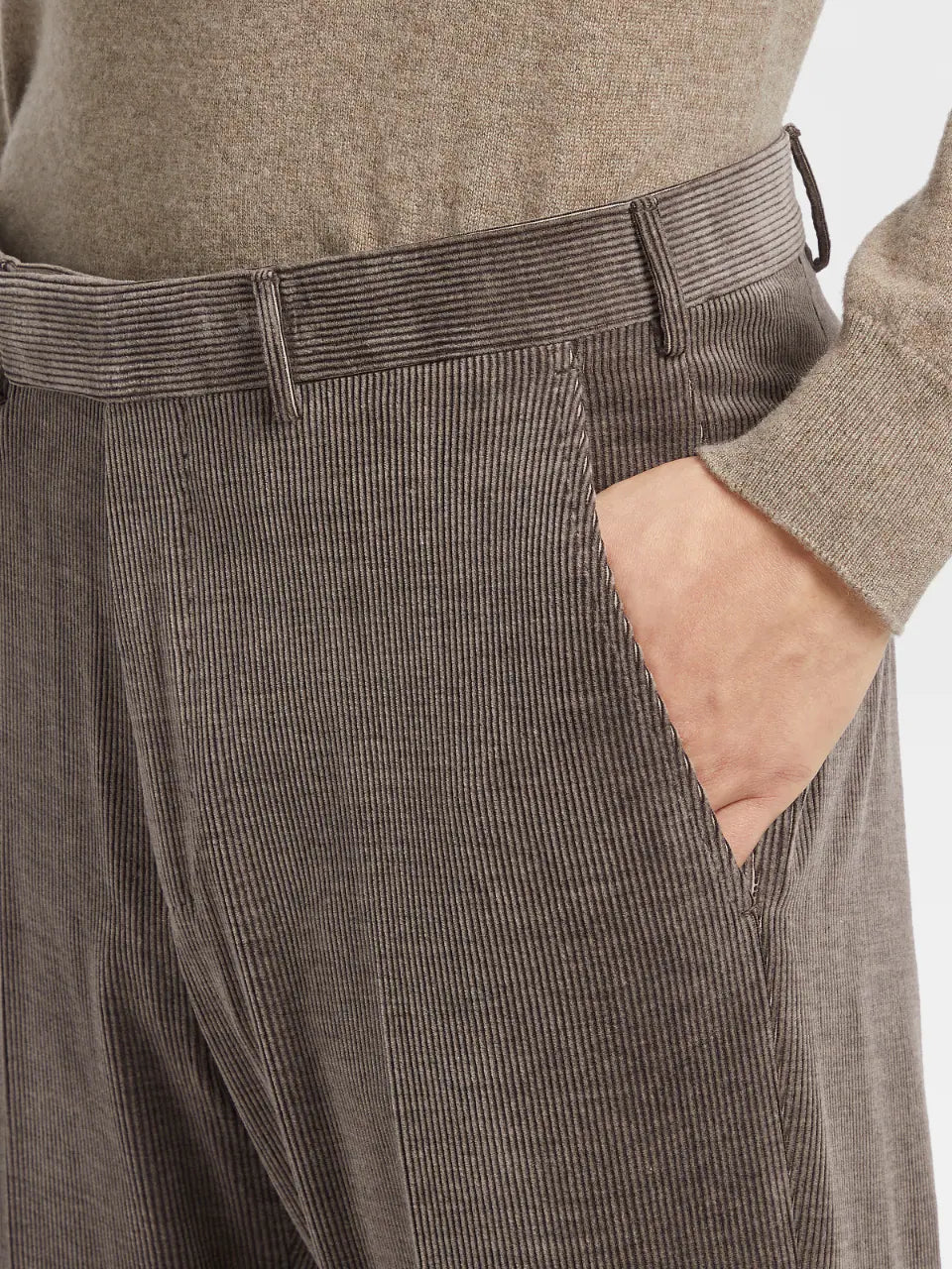 Zegna Corduroy Sport Trousers in Grey Brown